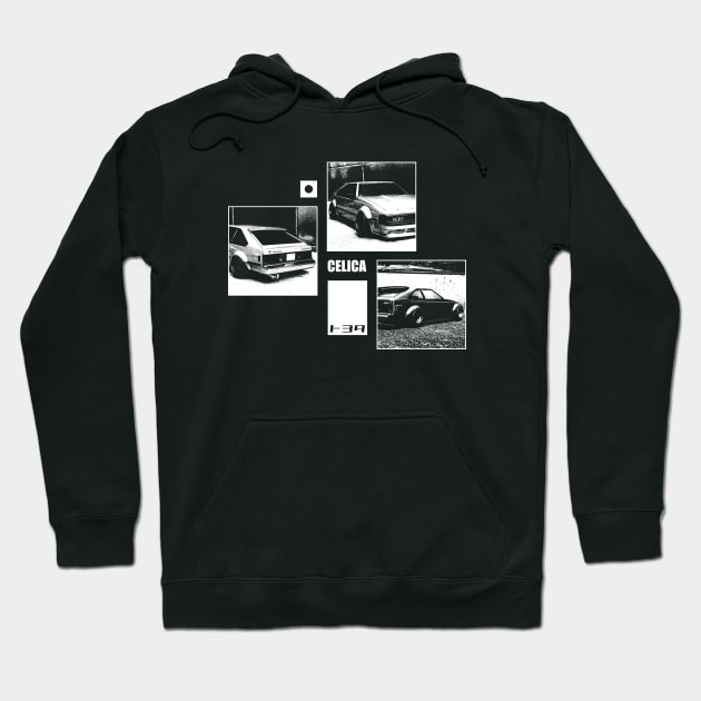 TOYOTA CELICA XX 2800GT A60 Black 'N White Archive (Black Version) Hoodie by Cero